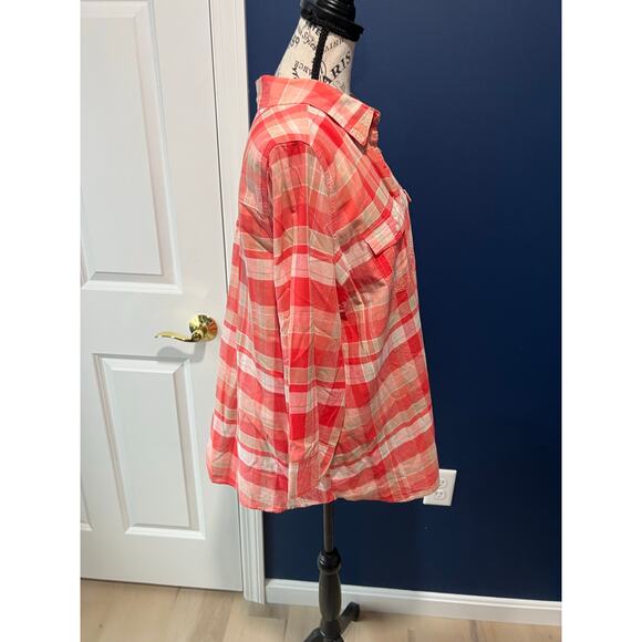 St. John's Bay Lightweight Plaid 3/4 Sleeve button up Shirt - Picture 4 of 9